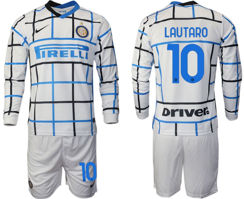 Men 2020-2021 club Inter milan away long sleeve #10 white Soccer Jerseys->customized soccer jersey->Custom Jersey